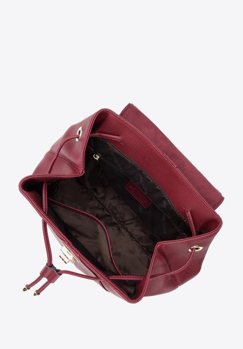 Damski plecak worek skórzany z przeszyciami, ciemny czerwony, 95-4E-623-44, Zdjęcie 3