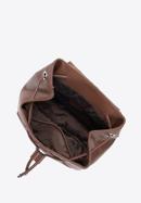 Damski plecak worek skórzany z przeszyciami, ciemny brąz, 95-4E-623-7, Zdjęcie 3