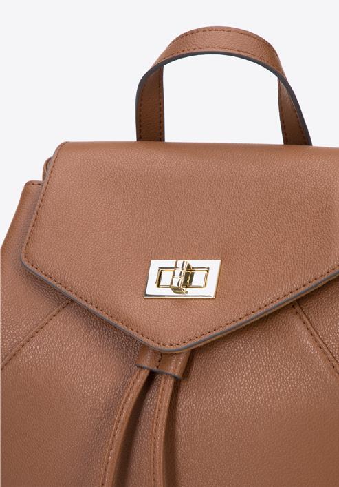 Damski plecak worek skórzany z przeszyciami, brązowy, 95-4E-623-7, Zdjęcie 4