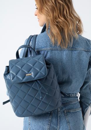 Women's quilted faux leather backpack, dark blue, 97-4Y-611-N, Photo 1