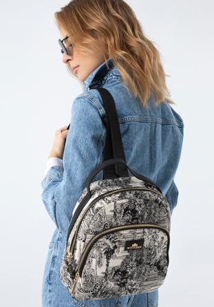 Women's small patterned backpack purse, beige-black, 97-4E-500-X2, Photo 1