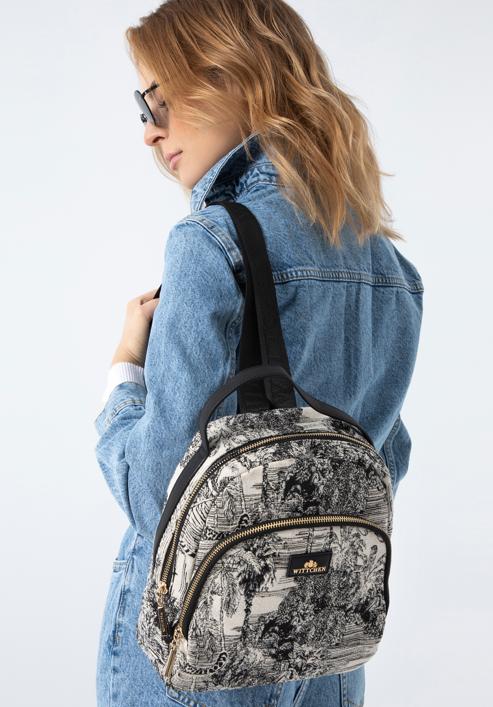 Women's small patterned backpack purse, beige-black, 97-4E-500-X2, Photo 15