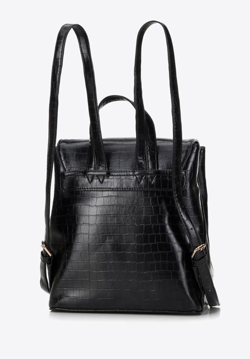 Women's croc faux leather backpack, black, 29-4Y-019-B1, Photo 2