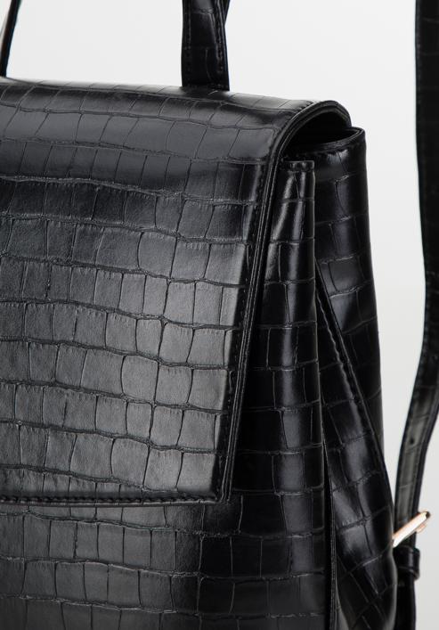 Women's croc faux leather backpack, black, 29-4Y-019-B1, Photo 4