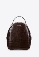Croc-print faux leather backpack, dark brown, 29-4Y-013-1, Photo 1