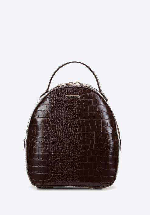 Croc-print faux leather backpack, dark brown, 29-4Y-013-3, Photo 1