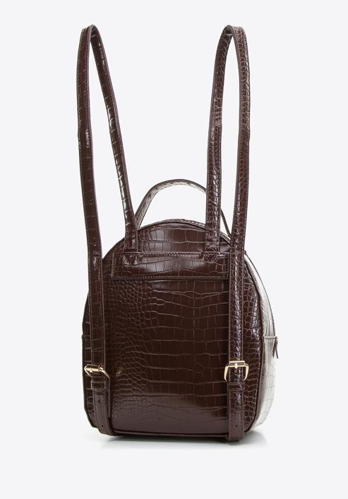 Croc-print faux leather backpack, dark brown, 29-4Y-013-1, Photo 2