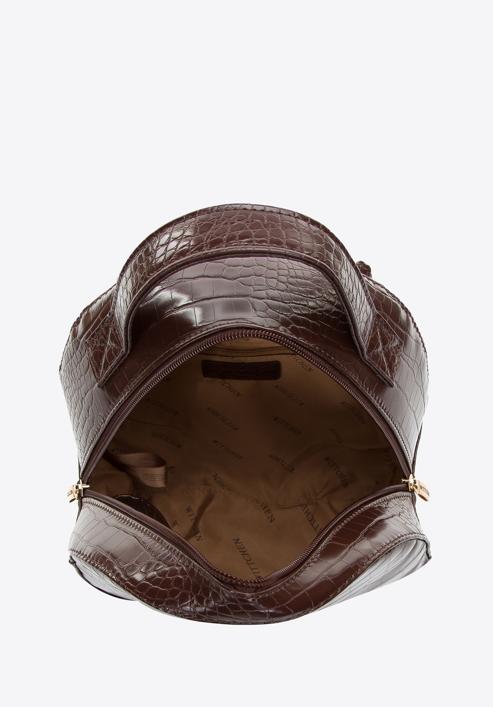 Croc-print faux leather backpack, dark brown, 29-4Y-013-1, Photo 3