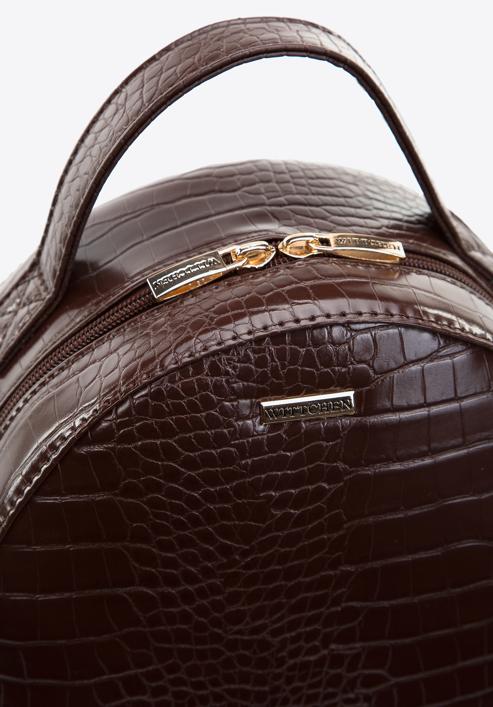 Croc-print faux leather backpack, dark brown, 29-4Y-013-1, Photo 4