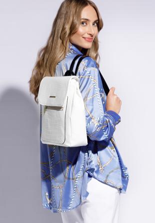 Faux leather croc print backpack, white, 96-4Y-707-0, Photo 1