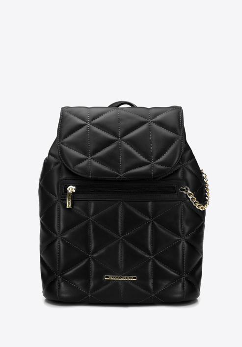 Women's quilted faux leather backpack purse, black, 96-4Y-704-P, Photo 1