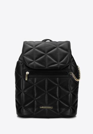 Women's quilted faux leather backpack purse, black, 96-4Y-704-1, Photo 1