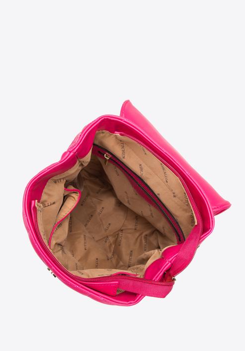 Damski plecak z ekoskóry pikowanej w trójkąty, różowy, 96-4Y-704-P, Zdjęcie 3