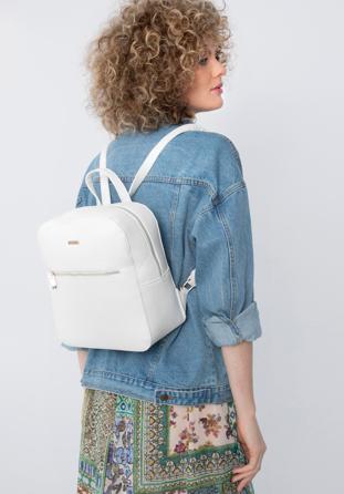 Women's faux leather backpack, white, 98-4Y-214-0, Photo 1