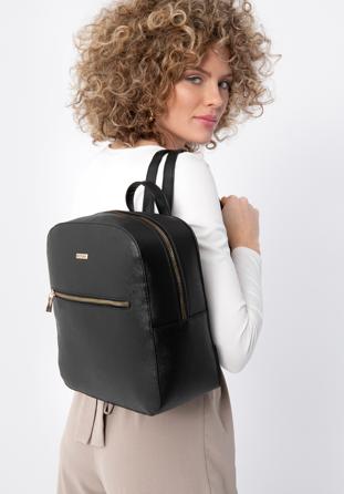 Women's faux leather backpack, black, 98-4Y-214-1, Photo 1