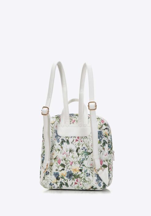 Women's faux leather backpack purse with floral print, white, 98-4Y-201-0, Photo 2