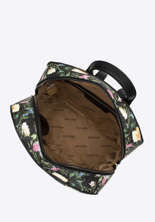 Damski plecak z ekoskóry w kwiaty prosty, czarny, 98-4Y-201-P, Zdjęcie 3