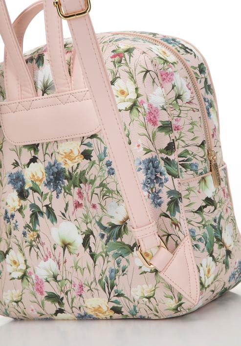 Women's faux leather backpack purse with floral print, light pink, 98-4Y-201-0, Photo 4
