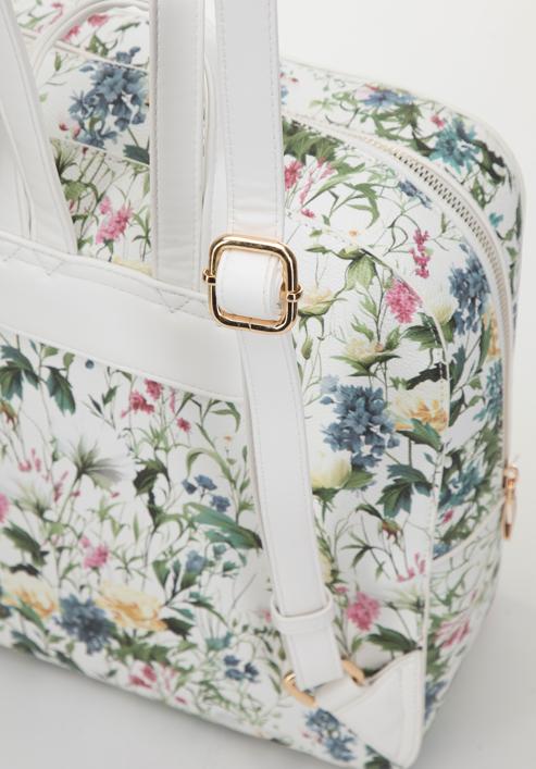 Damski plecak z ekoskóry w kwiaty prosty, biały, 98-4Y-201-P, Zdjęcie 5