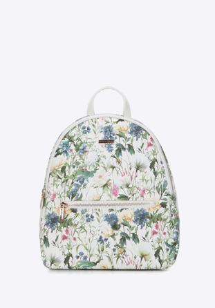 Women's faux leather backpack purse with floral print, white, 98-4Y-204-0, Photo 1