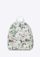 Women's faux leather backpack purse with floral print, white, 98-4Y-204-0, Photo 1