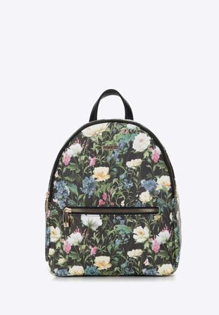 Women's faux leather backpack purse with floral print, black, 98-4Y-204-1, Photo 1