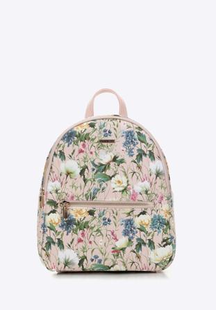Women's faux leather backpack purse with floral print, light pink, 98-4Y-204-P, Photo 1