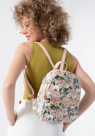 Women's faux leather backpack purse with floral print, light pink, 98-4Y-204-P, Photo 1