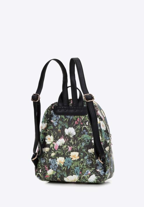 Women's faux leather backpack purse with floral print, black, 98-4Y-204-0, Photo 2