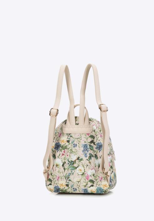 Women's faux leather backpack purse with floral print, light beige, 98-4Y-204-0, Photo 2