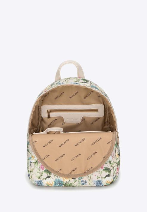 Women's faux leather backpack purse with floral print, light beige, 98-4Y-204-0, Photo 3