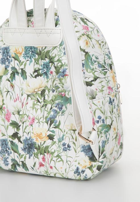 Damski plecak z ekoskóry w kwiaty zaokrąglony, biały, 98-4Y-204-9, Zdjęcie 4