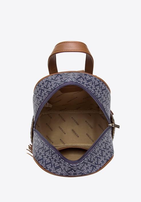 Women's faux leather monogram backpack, navy blue-brown, 97-4Y-237-7, Photo 3