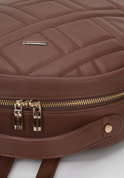 Damski plecak z ekoskóry z geometrycznym pikowaniem, brązowy, 95-4Y-504-4, Zdjęcie 4