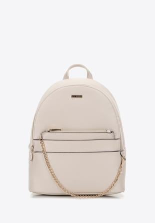 Women's faux leather backpack with pouch, cream, 98-4Y-510-0, Photo 1