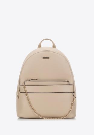 Women's faux leather backpack with pouch, beige, 98-4Y-510-9, Photo 1