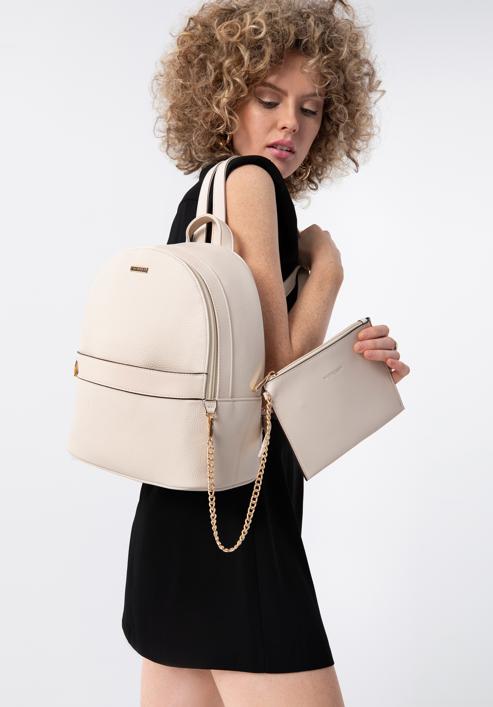 Women's faux leather backpack with pouch, cream, 98-4Y-510-9, Photo 15