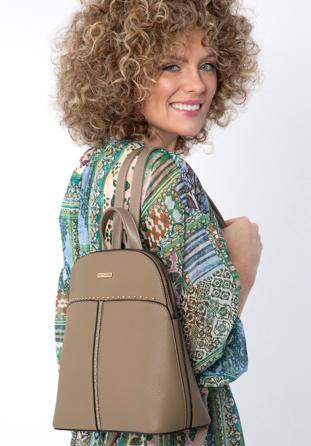 Faux leather studded backpack, beige, 98-4Y-605-9, Photo 1
