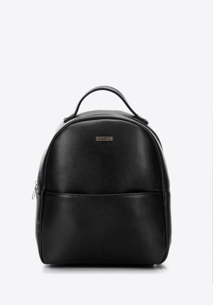 Women's faux leather backpack with front pocket, black, 97-4Y-535-1, Photo 1