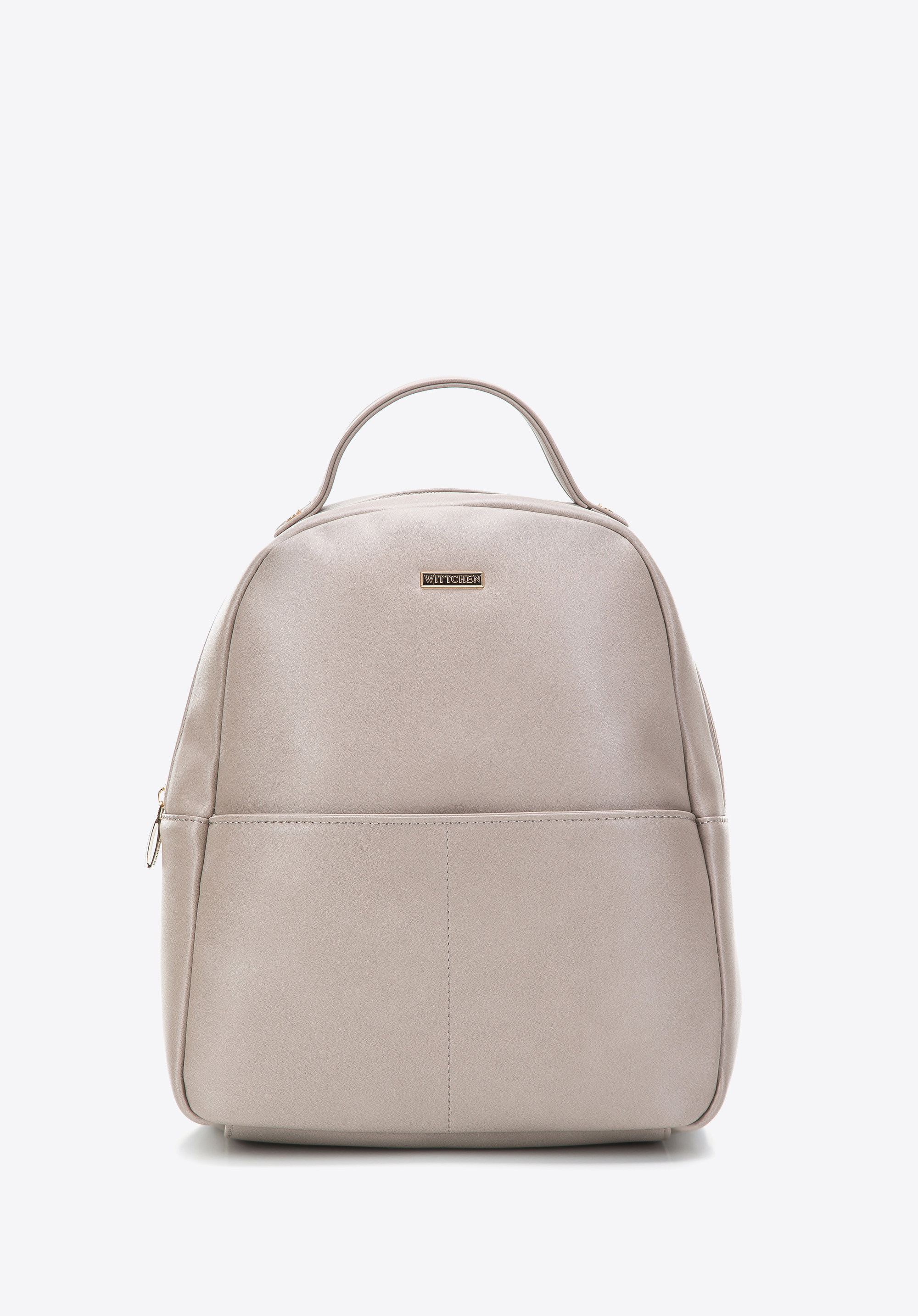 Women's faux leather backpack with front pocket, beige, 97-4Y-535-9, Photo 1