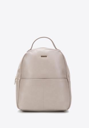 Women's faux leather backpack with front pocket, beige, 97-4Y-535-9, Photo 1