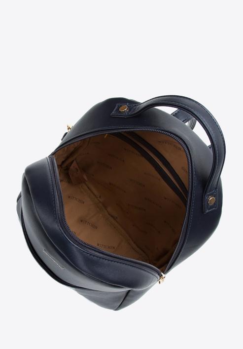 Women's faux leather backpack with front pocket, navy blue, 97-4Y-535-1, Photo 3