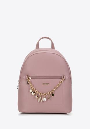 Faux leather backpack with decorative chain detail, pink, 98-4Y-505-P, Photo 1