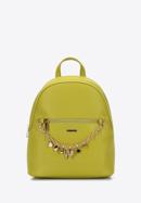 Faux leather backpack with decorative chain detail, lime, 98-4Y-505-P, Photo 1
