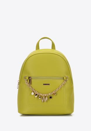 Faux leather backpack with decorative chain detail, lime, 98-4Y-505-Y, Photo 1
