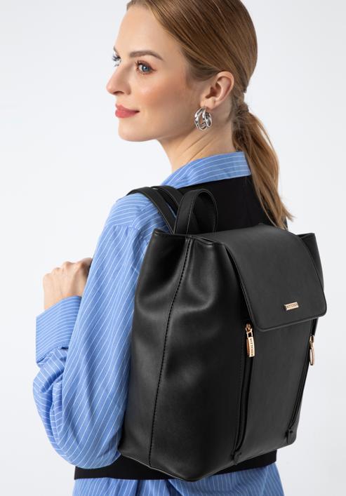 Women's faux leather backpack with vertical pockets, black, 97-4Y-531-Z, Photo 15