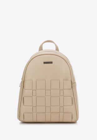 Women's faux leather backpack with woven panel, beige, 94-4Y-408-9, Photo 1