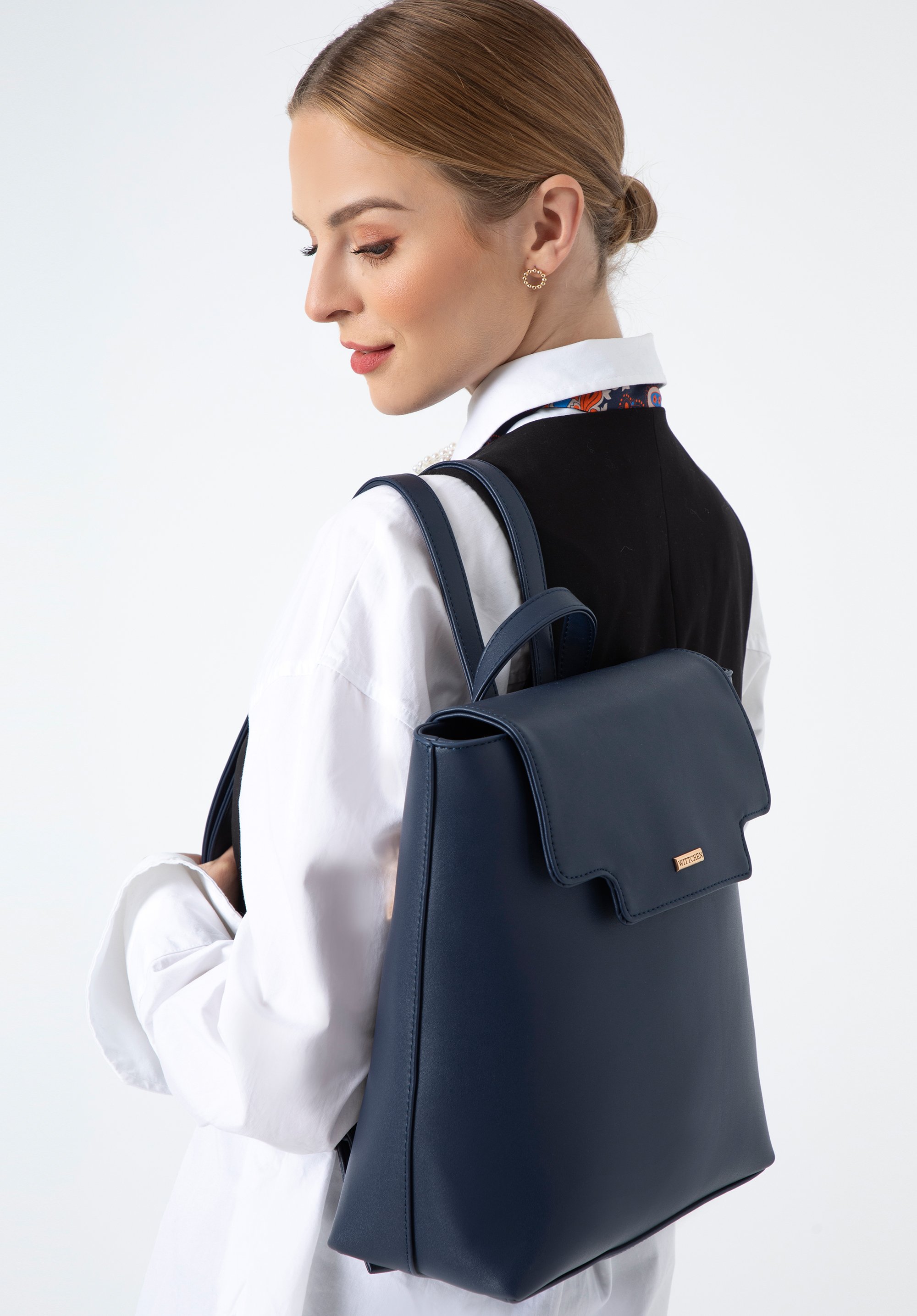 Women's faux leather backpack purse, navy blue, 97-4Y-602-N, Photo 1