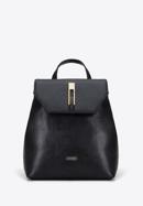 Women's faux leather backpack with geometric buckle, black, 95-4Y-044-11, Photo 1