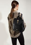 Women's faux leather backpack with geometric buckle, black, 95-4Y-044-11, Photo 15
